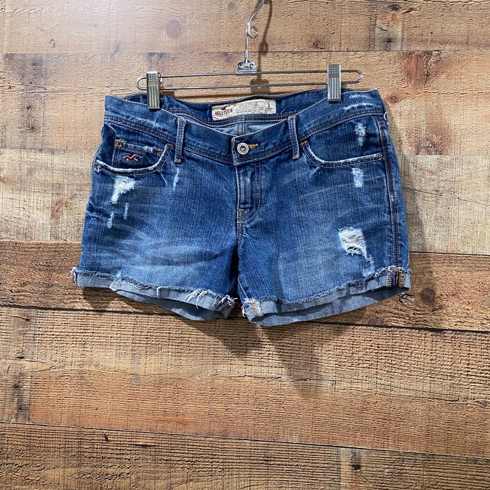 Hollister Distressed Stretch Blue Jean Shortie Shorts Size 3